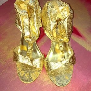 Gold open toed heels